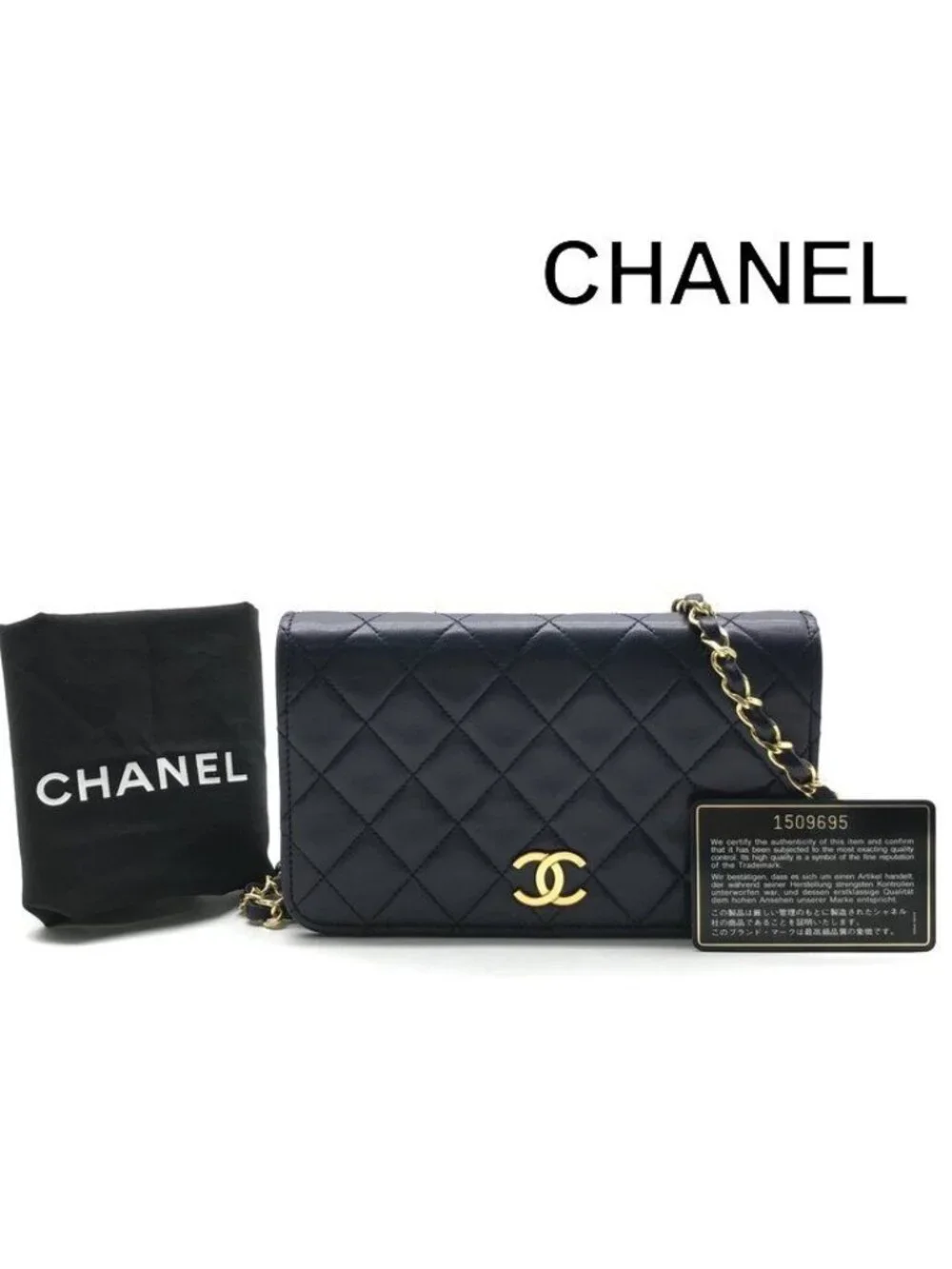 Chanel CC Logo Mini Quilted Lambskin Chain Shoulder Bag Navy